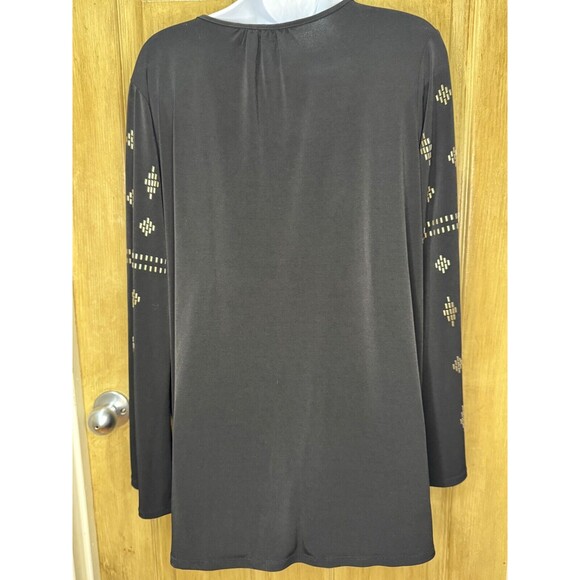 SUSAN GRAVER Blouse Women's Large Tunic Shirt Long Sleeve Stretch Studded - Picture 2 of 7